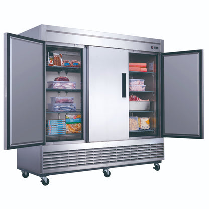 Advance Kitchen Pros - D83F, Commercial 82-5/8" 3 Solid Door Reach-In Freezer