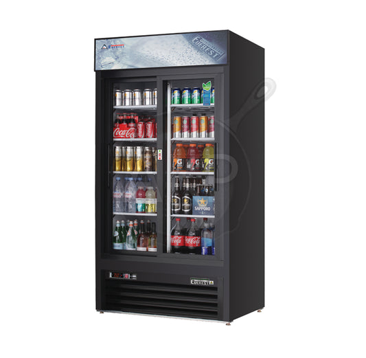 Everest - EMGR33B, Commercial 39" 2 Sliding Glass Door Merchandiser Refrigerator 33 Cu.Ft
