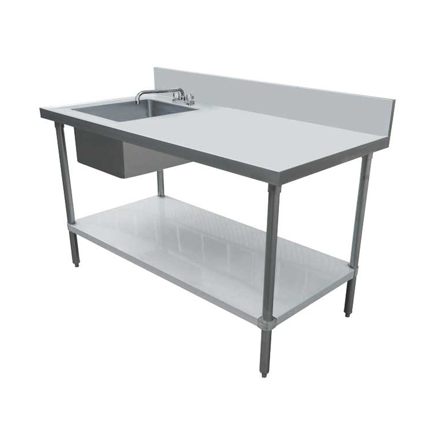 Omcan 43239, 30″ x 72″ All Stainless Steel Table with Left Sink and 6″ Backsplash