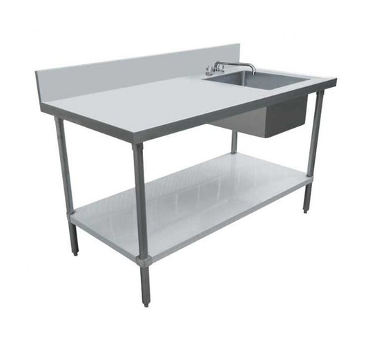 Omcan 44300, 24″ x 60″ All Stainless Steel Table with Right Sink and 6″ Backsplash