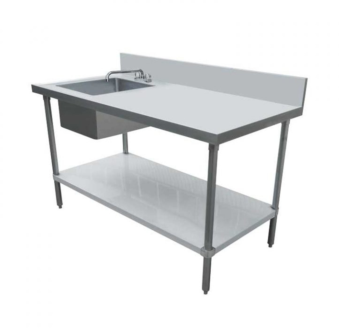 Omcan 44301. 24″ x 72″ All Stainless Steel Table with Left Sink and 6″ Backsplash