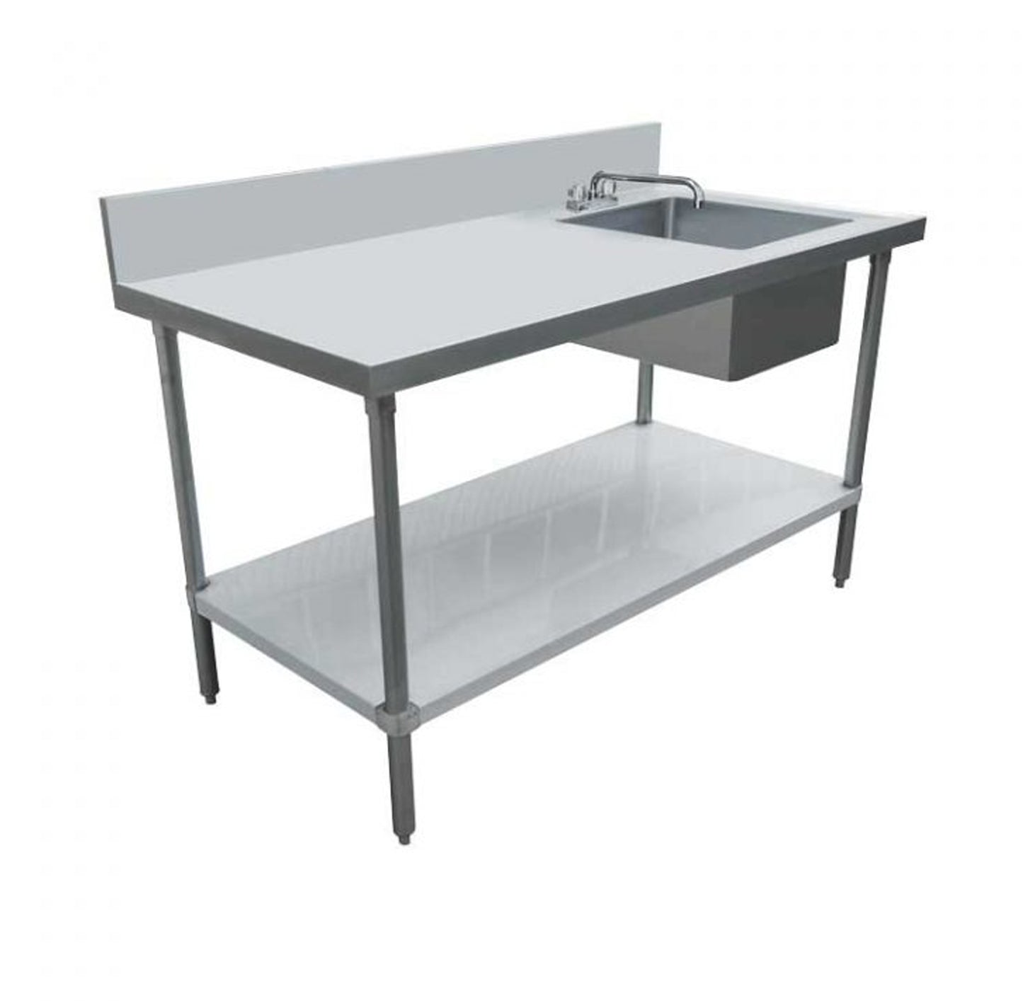 Omcan 44302, 24″ x 72″ All Stainless Steel Table with Right Sink and 6″ Backsplash