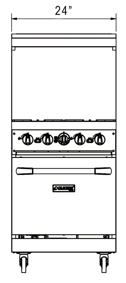 Dukers - DCR24-4B, Commercial 24" Oven Range Four Open Burners Natural Gas