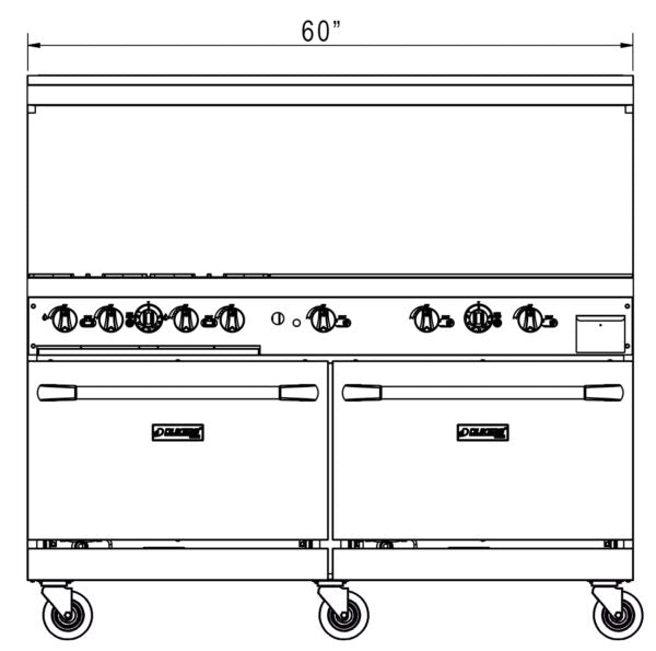 Dukers - DCR60-4B36GM, Commercial 60" Oven Range 4 Burner and 36" Griddle Natural Gas