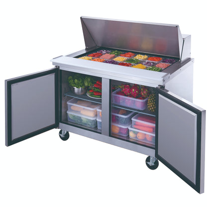 Dukers DSP48-18M-S2, 48" 2 Door Commercial Food Prep Table Refrigerator in Stainless Steel Mega Top