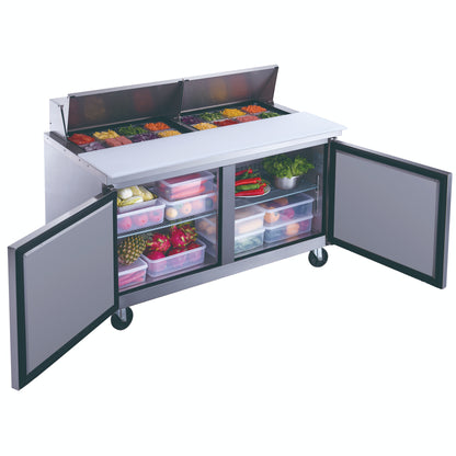 Dukers DSP60-16-S2, 60" 2 Door Commercial Food Prep Table Refrigerator in Stainless Steel