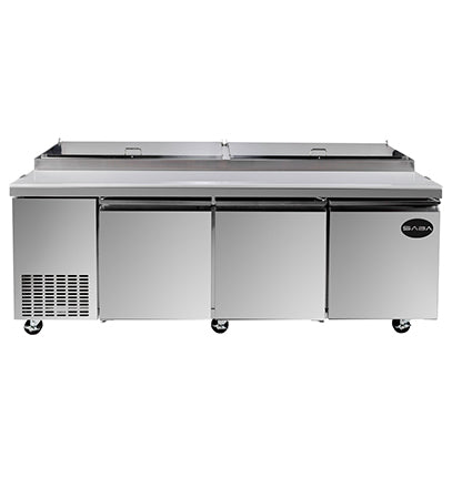 Saba - SPP-91-12, Commercial 91″ Three Solid Door Pizza Prep Refrigerator